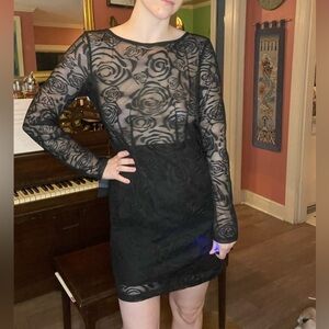 Vintage Deadstock with tags y2k lace Bebe floral mini dress with open back XS